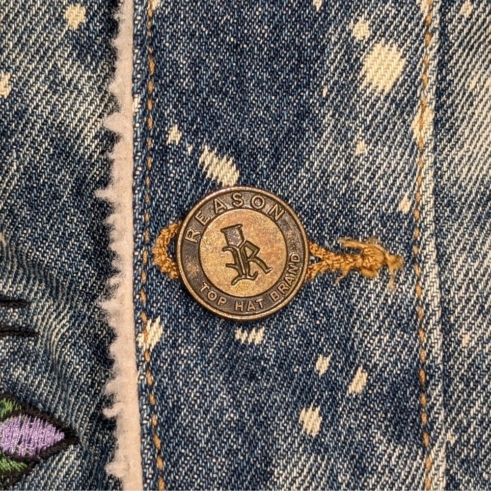 Reason Denim Sherpa Trucker Jacket L Death Before Dishonor Embroidery Distressed - Picture 5 of 14